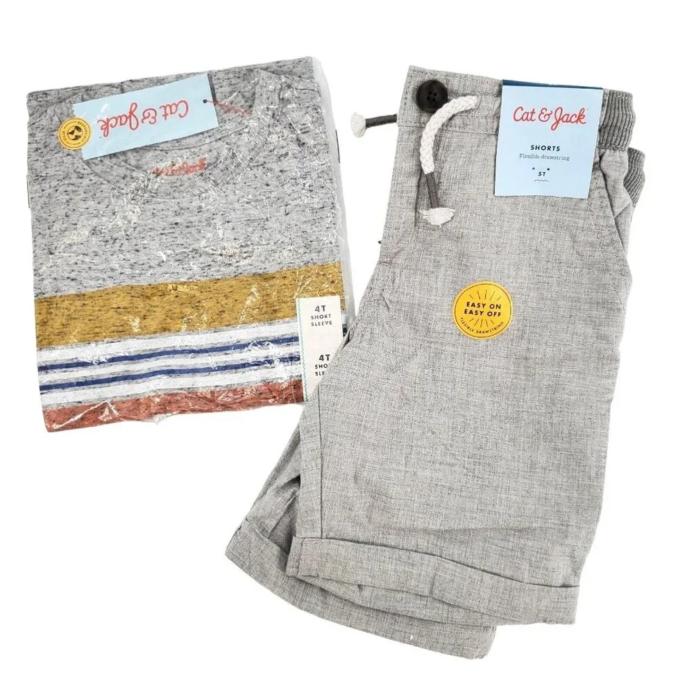 Cat & Jack Toddler 4T 5T Outfit Top Shorts Bundle Shirt Casual Breathable Summer